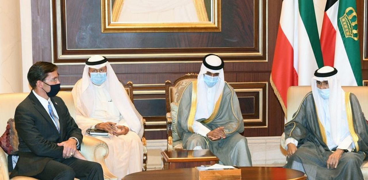 US Defence Secretary Mark Esper (L) meeting with the new emir Sheikh Nawaf al-Ahmad Al-Sabah (R). Credit: AFP