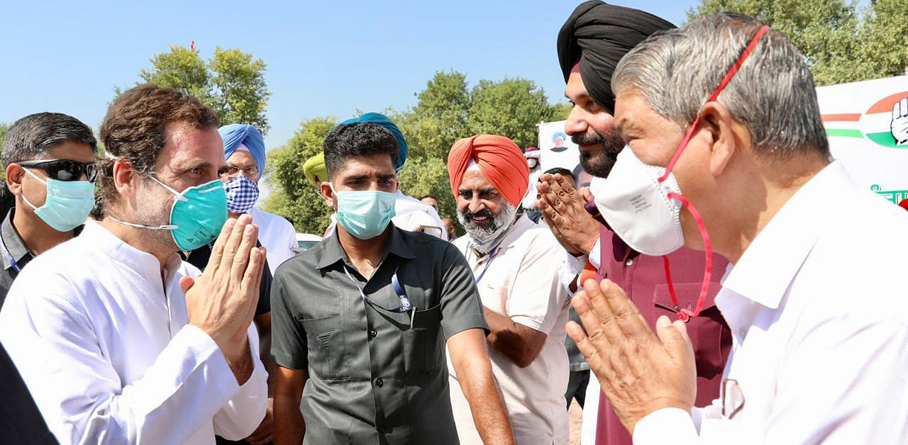 Gandhi, who arrived in the district on Sunday afternoon, will lead tractor rallies for three days beginning today. Credit: Special arrangement