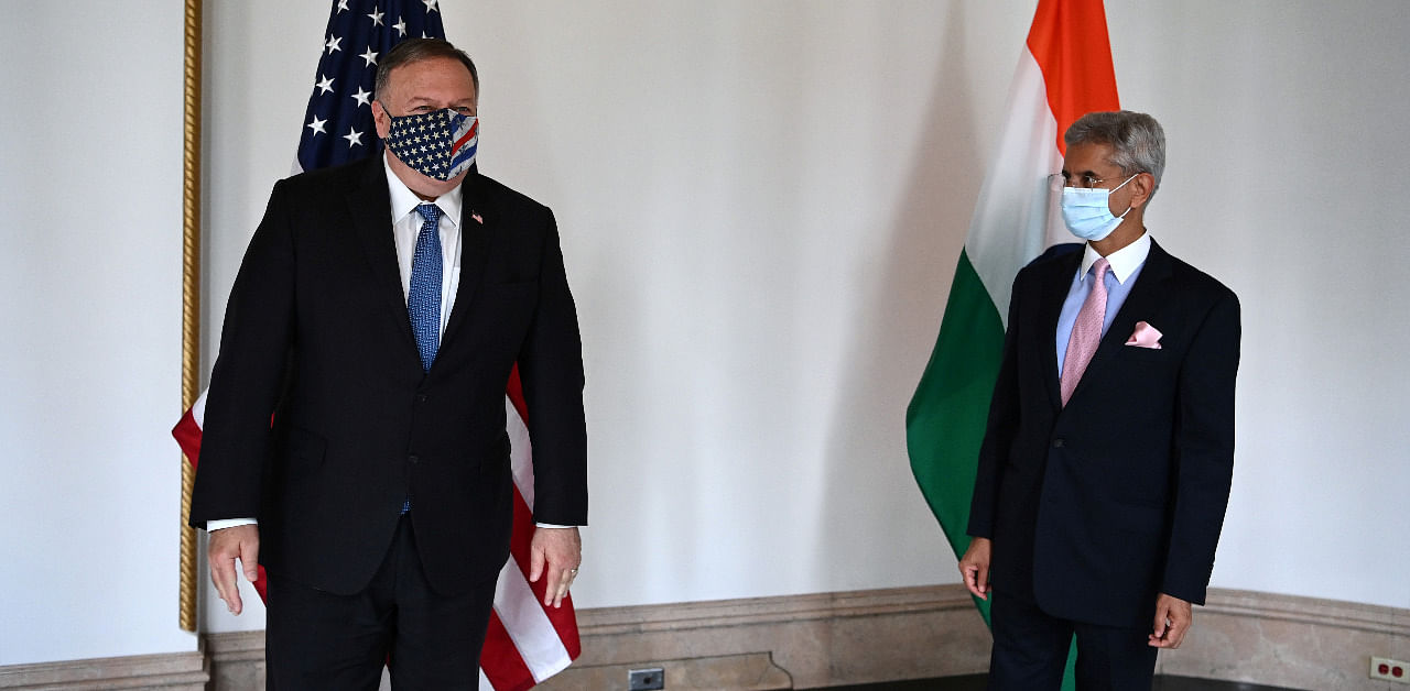 Indian Minister for External Affairs S Jaishankar with US Secretary of State Mike Pompeo. Credit: Reuters Photo