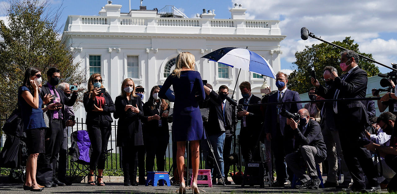 White House Press Secretary Kayleigh McEnany speaks to the media after U.S. President Donald Trump announced that he and U.S. first lady Melania Trump have both tested positive for the coronavirus disease. Credit: Reuters Photo