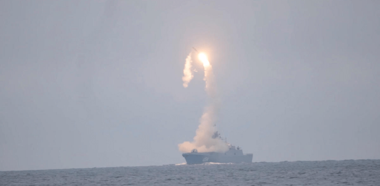 Tsirkon (Zircon) hypersonic cruise missile is launched from the Russian guided missile frigate Admiral Gorshkov during a test in the White Sea. Credit: Reuters Photo
