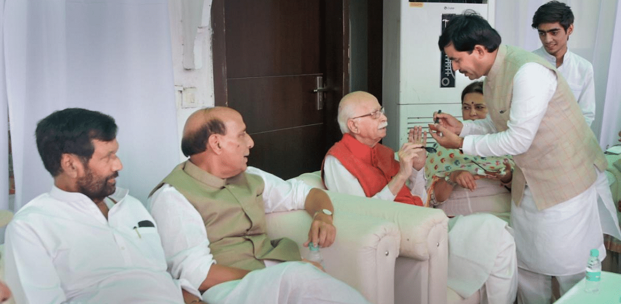 BJP veteran LK Advani with Union ministers Rajnath Singh and Ram Vilas Paswan. Credit: PTI File Photo