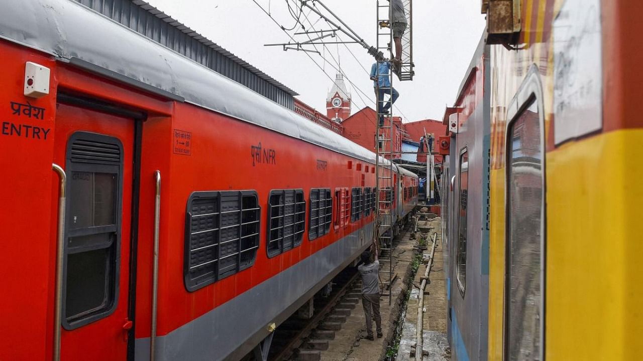 Maintainance work underway at Central Railway Station ahead of its reopening, during Unlock 4.0, in Chennai. Credit: PTI.