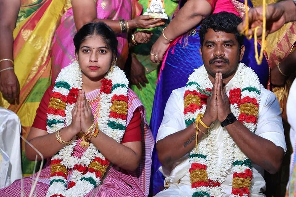 19-year-old S Soundarya and her husband A Prabhu. Credits: DH Photo