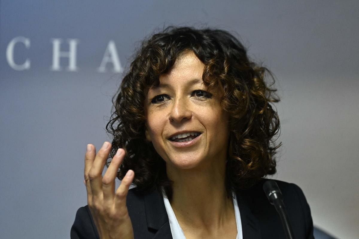 French researcher in Microbiology, Genetics and Biochemistry Emmanuelle Charpentier attends a press conference in Berlin, on October 7, 2020. AFP