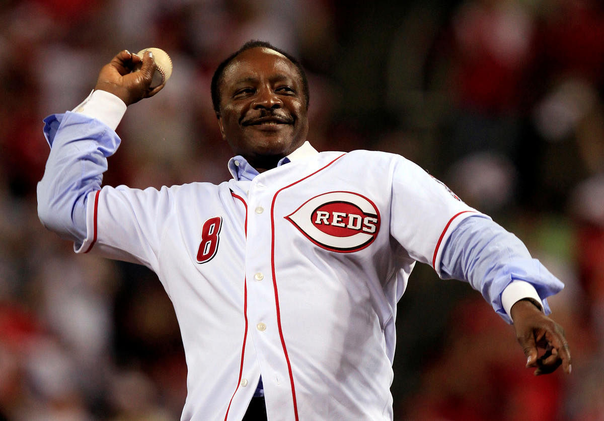 Cincinnati Reds great Joe Morgan throws out the ceremonial first pitch before the Reds take on the Philadelphia Phillies in Game 3 of the MLB National League Division Series baseball playoffs in Cincinnati. Credit: Reuters file photo.