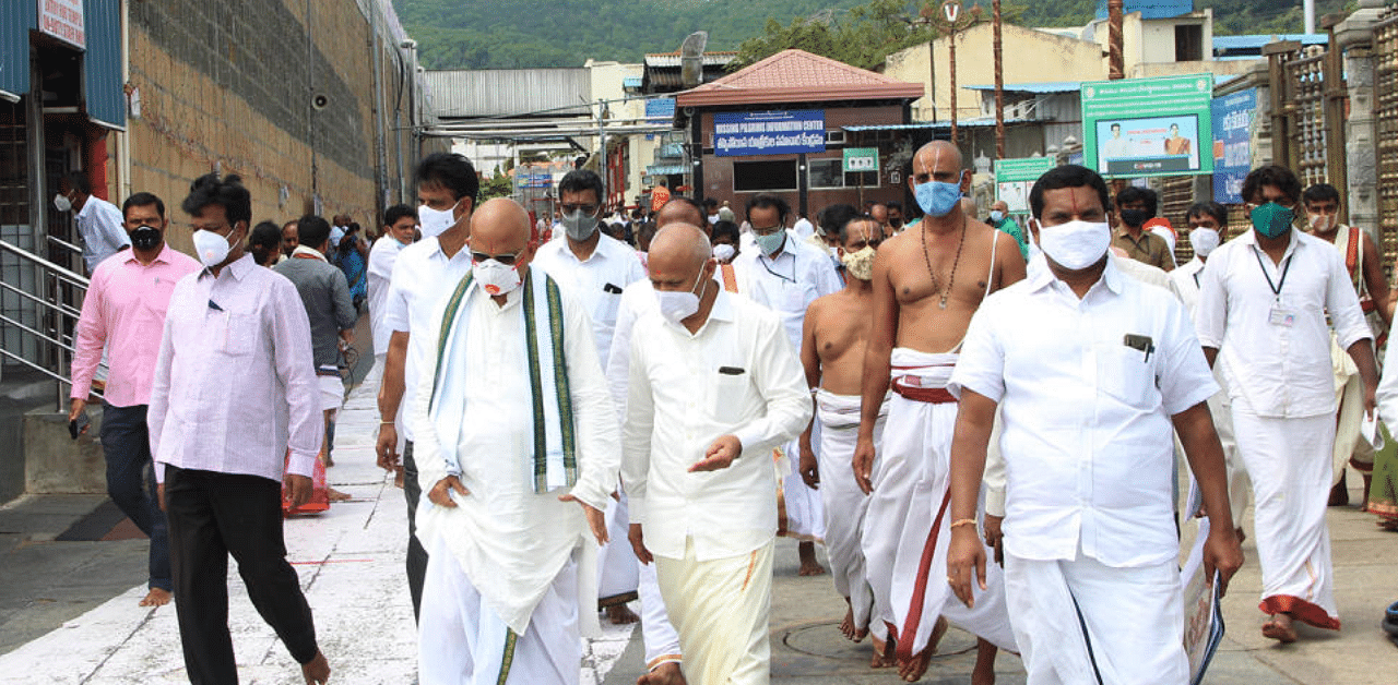 TTD new EO Dr Jawahar Reddy inspected several locations inside and outside the Lord Venkateswara temple in Tirumala on Tuesday ahead of the Navaratri Brahmotsavams beginning from Friday. Credit: DH Photo