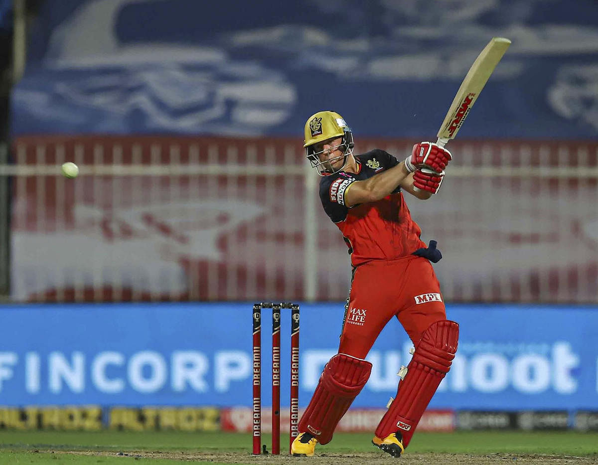 Royal Challengers Bangalore's AB de Villiers smacks one to the boundary during his unbeaten 73 against Kolkata Knight Riders on Monday. PTI 