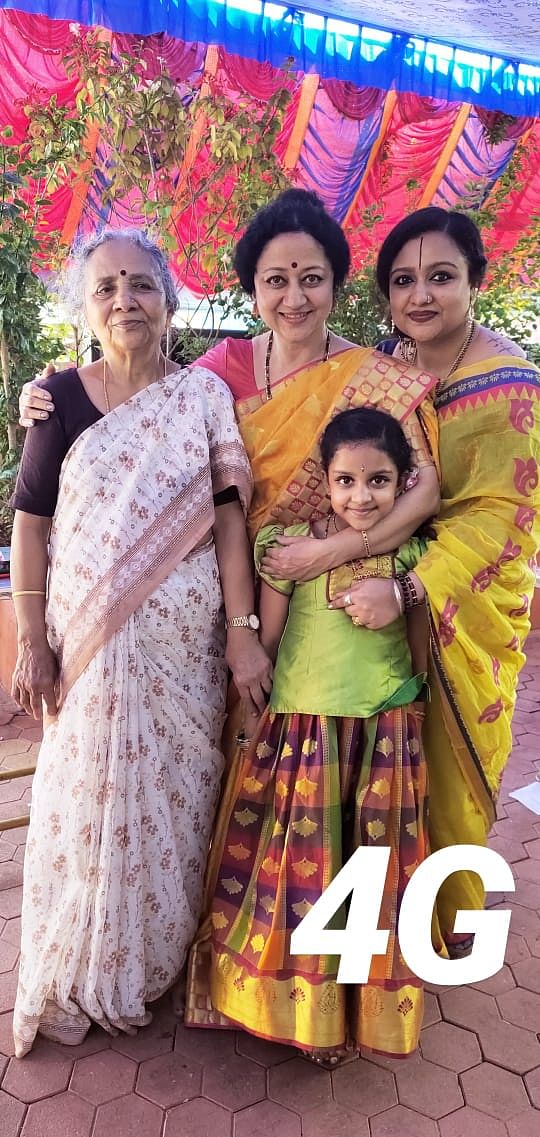 Vinaya Prasad with mother Vatsala, daughter Prathama and granddaughter Sphatika.