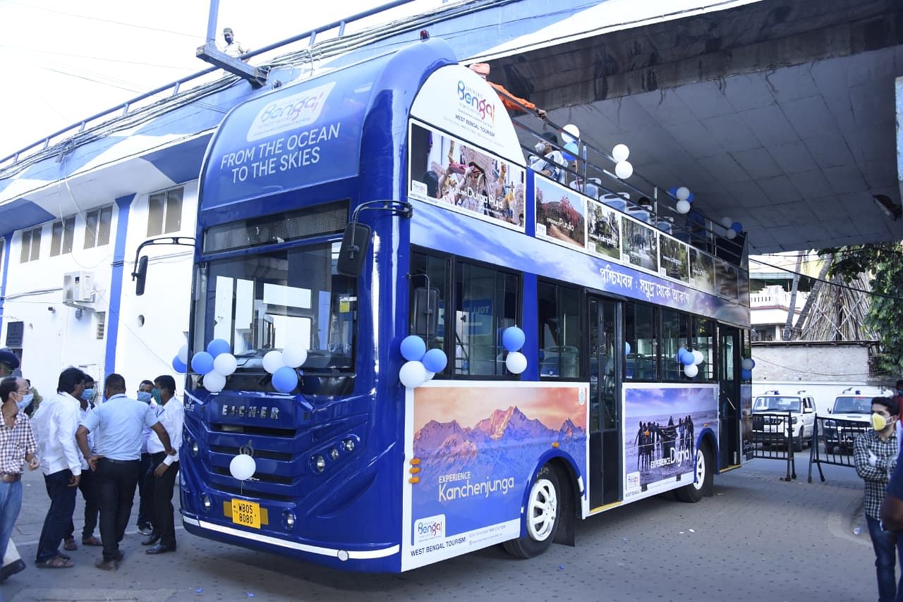 Modernised double decker buses launched by Bengal governmet on Tuesday.  Photo Credit: Special Arrangement