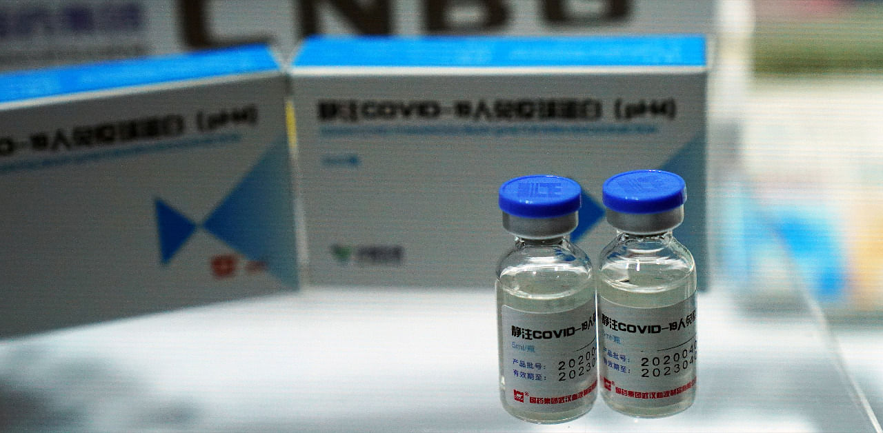 A booth displaying a coronavirus disease (COVID-19) Human Immunoglobulin for Intravenous Injection from China National Biotec Group (CNBG), a unit of state-owned pharmaceutical giant China National Pharmaceutical Group (Sinopharm), is seen at the 2020 China International Fair for Trade in Services. Credit: Reuters Photo