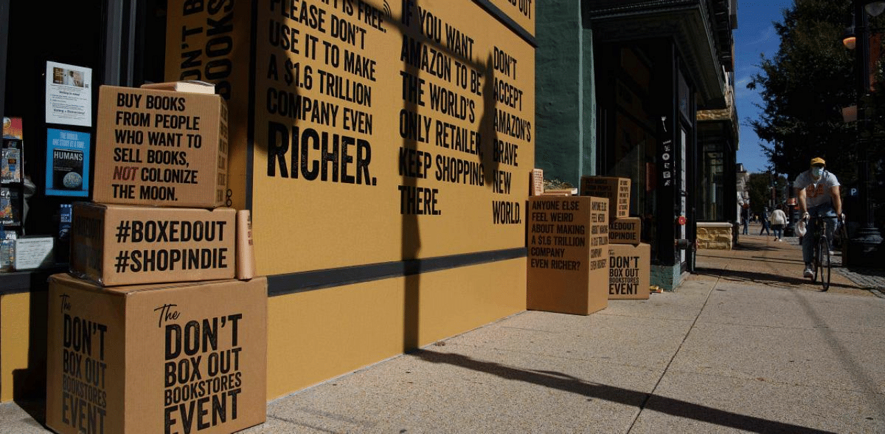 The American Booksellers Association has launched an advertising campaign against Amazon to alert the public to what it calls the growing danger that book stores are under from the online goliath during the coronavirus pandemic. Credit: AFP Photo