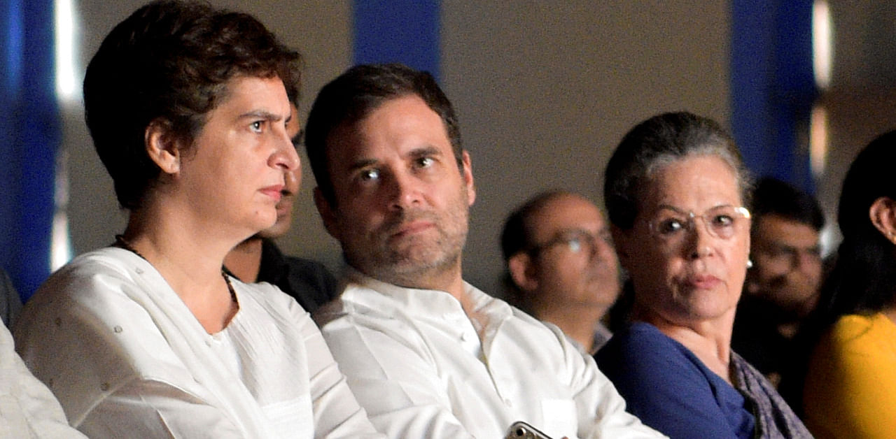 Congress leaders Sonia Gandhi, Rahul Gandhi and Priyanka Gandhi. Credit: PTI Photo