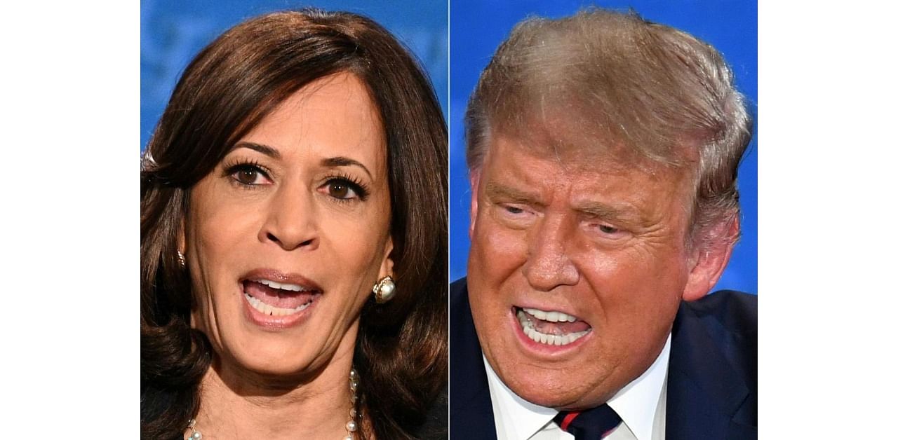 US Democratic vice presidential candidate Kamala Harris (L) and US President Donald Trump (R). Credit: AFP
