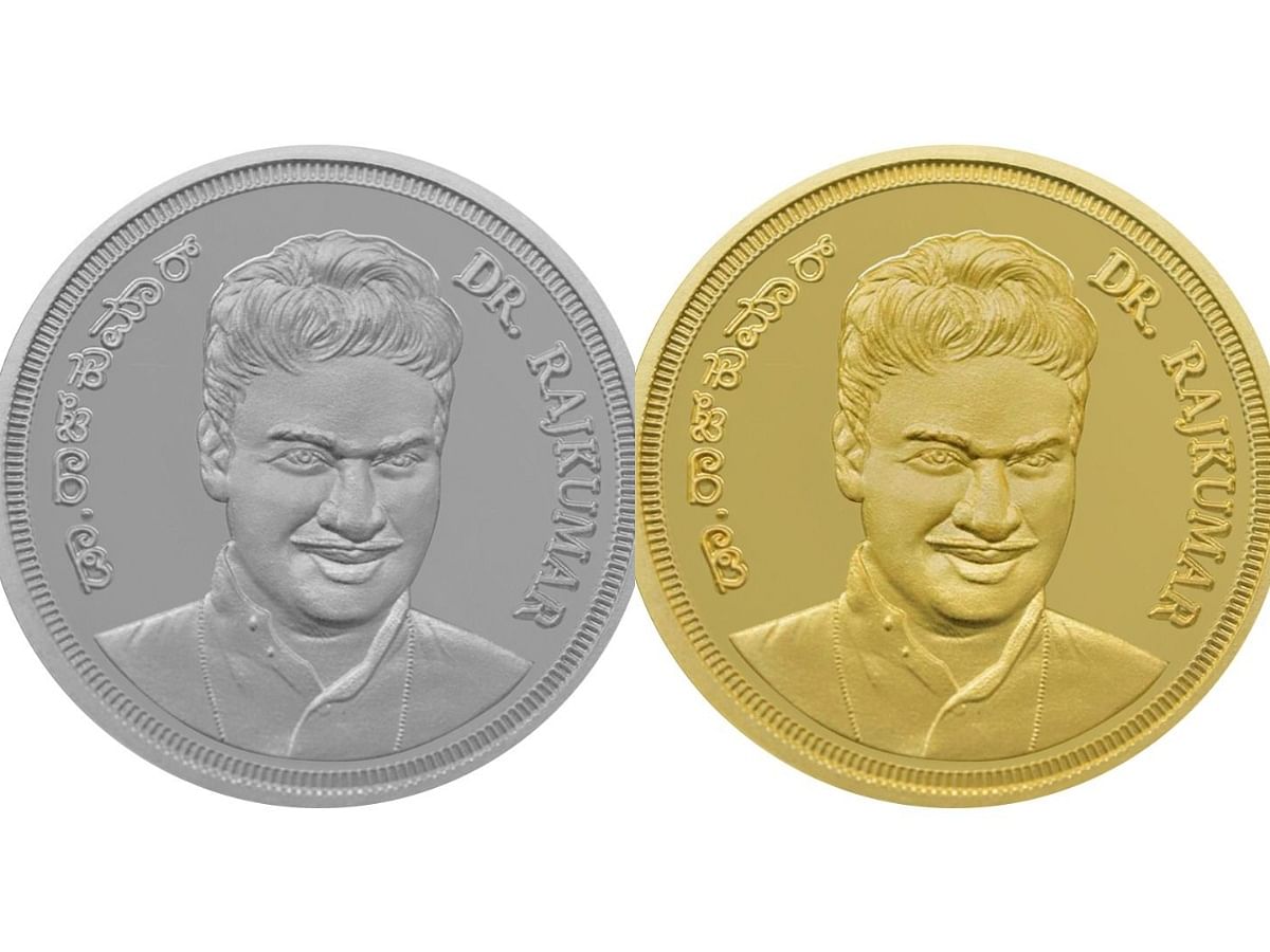 Dr Rajkumar coins in gold and silver.