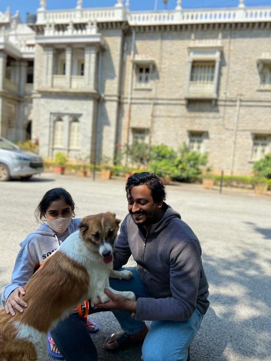 Winter with parents, Monica Bheemaiah and Shrijan Muthanna, after being found.