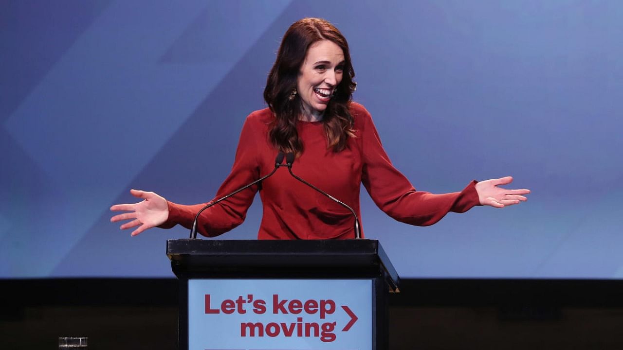 New Zealand Prime Minister Jacinda Ardern speaks at the Labour Election Day party after the Labour Party won New Zealand's general election in Auckland. Credit: AFP.