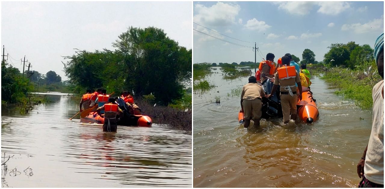 NDRF team rescuing stranded people in Kalaburagi district. Credit: Information and Public Relations Department
