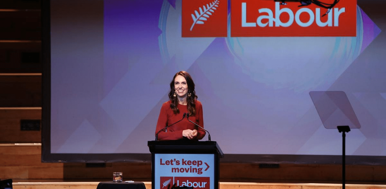 New Zealand Prime Minister Jacinda Ardern speaks at the Labour Election Day party after the Labour Party won New Zealand's general election in Auckland. Credit: AFP Photo