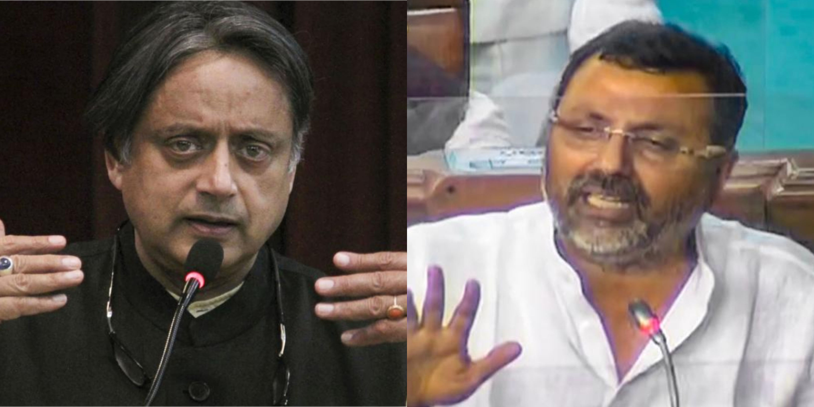 Shashi Tharoor (left) and Nishikant Dubey (right). Credit: PTI
