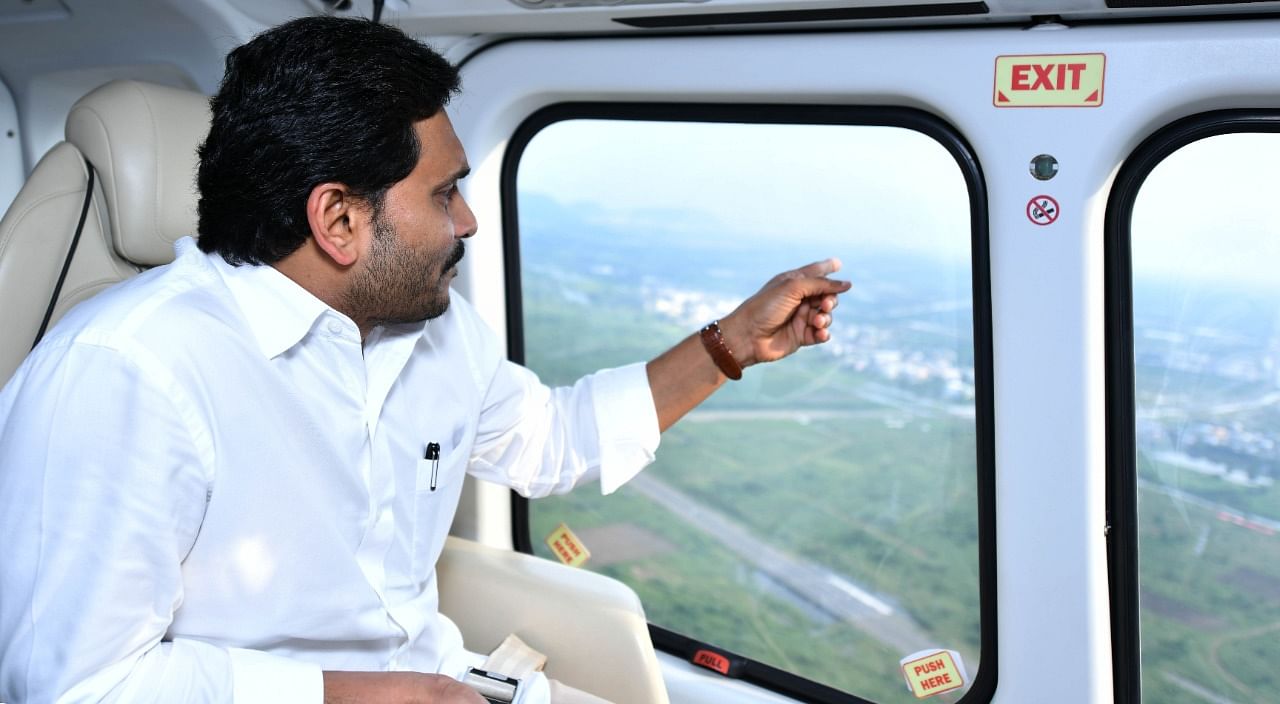 Andhra Pradesh Chief Minister YS JaganMohan Reddy conducted an aerial survey in the flood-hit regions of Krishna and Guntur districts on Monday. Credit: Special arrangement