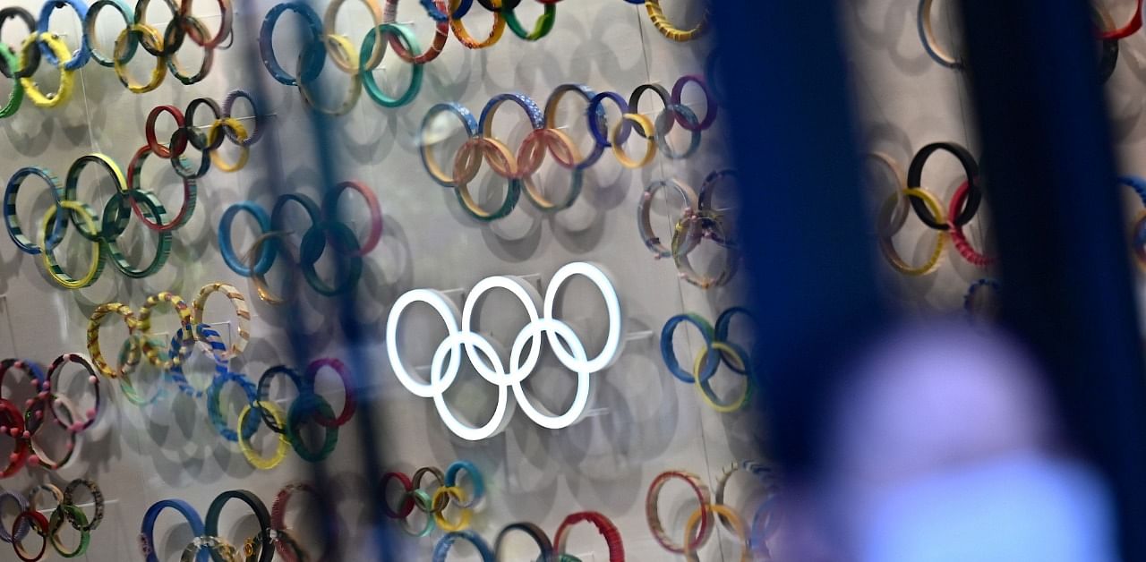 A display of the Olympic Rings in the Olympic museum is seen in Tokyo. Credit: AFP Photo