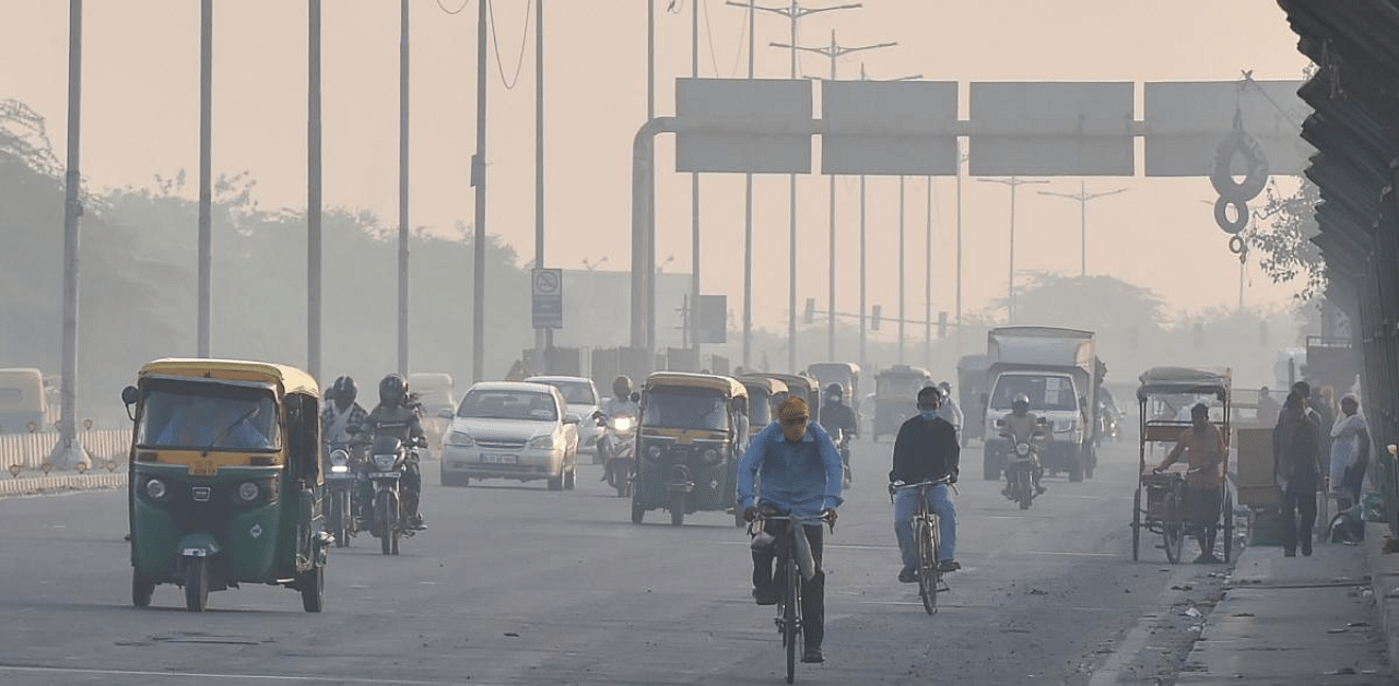 The national capital's air quality was recorded in the "poor" category on Monday morning, even as pollution levels dipped slightly due to favourable wind speed. Credit: PTI Photo