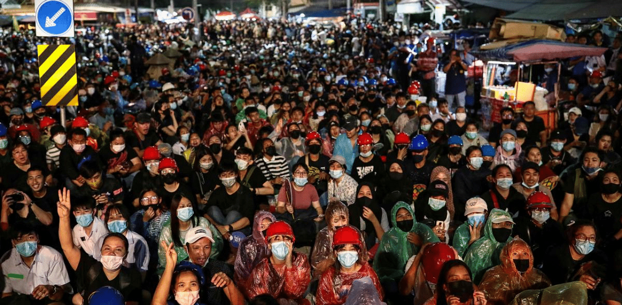 Pro-democracy protesters gather for an anti-government rally on the outskirts of Bangkok. Credit: AFP Photo