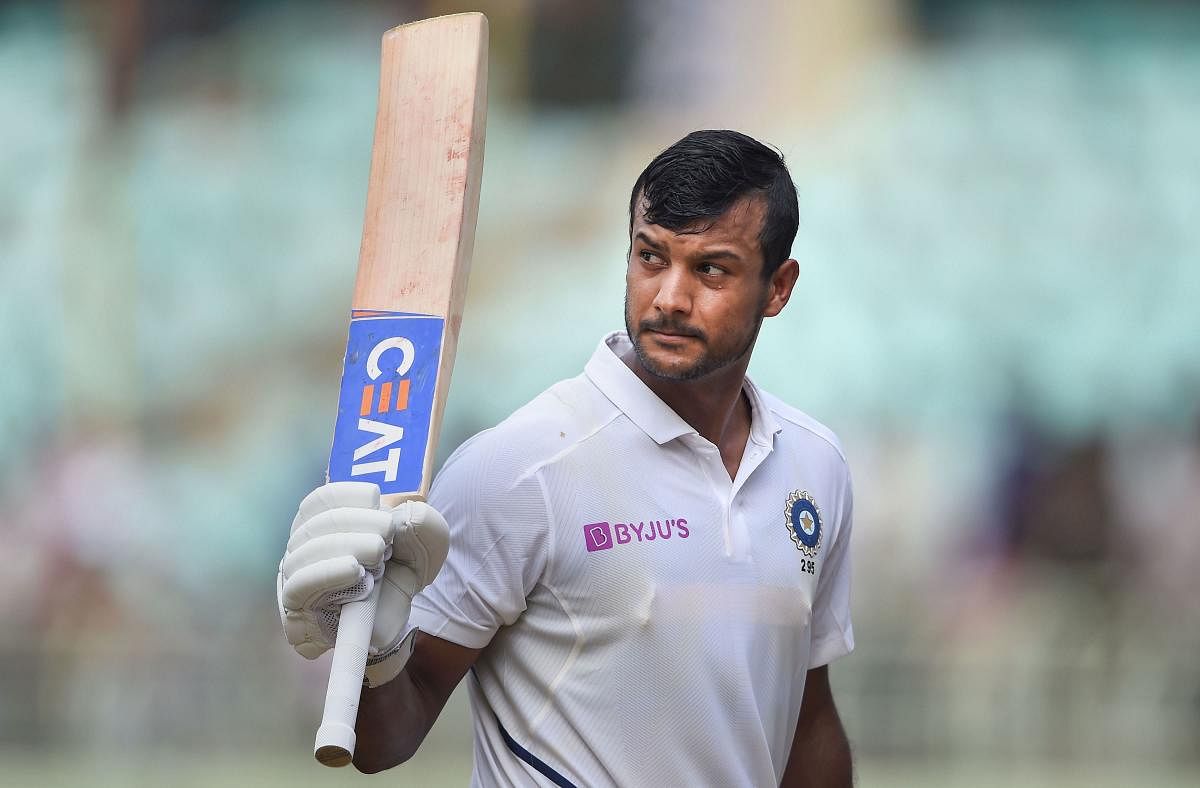 India's Mayank Agarwal acknowledges the crowd as he walks back to the pavilion after getting out on the second day of the first Test against South Africa. PTI