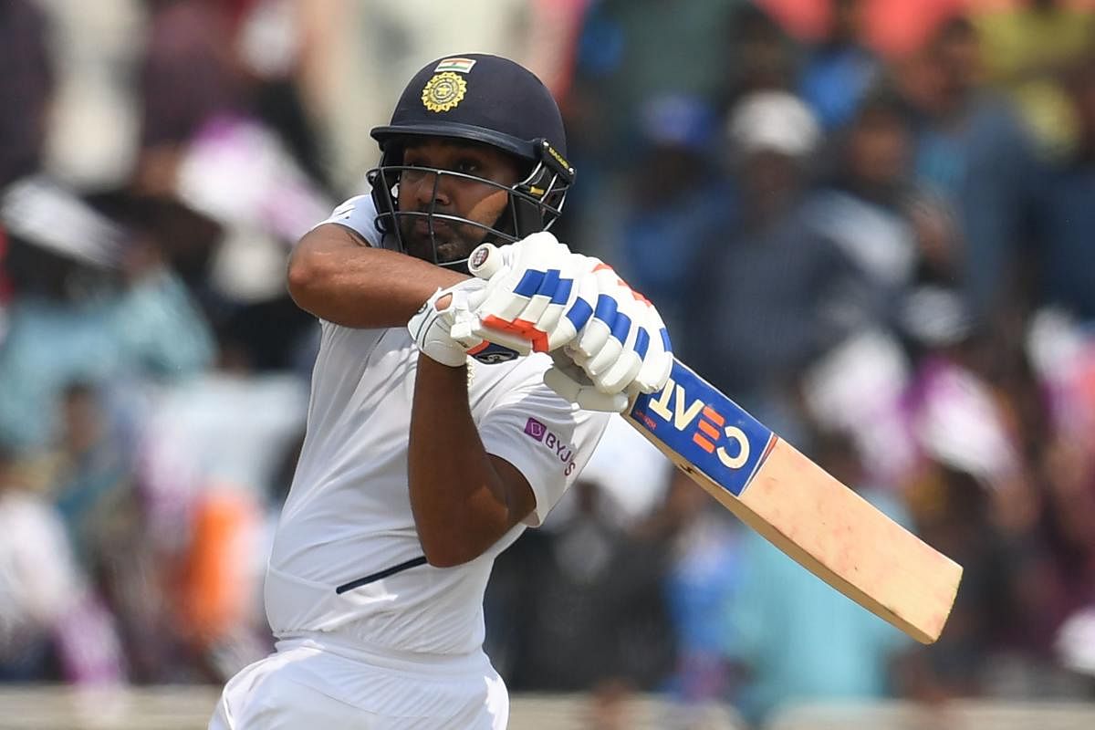 India's Rohit Sharma pulls one to the boundary during his unbeaten century against South Africa on Saturday. AFP