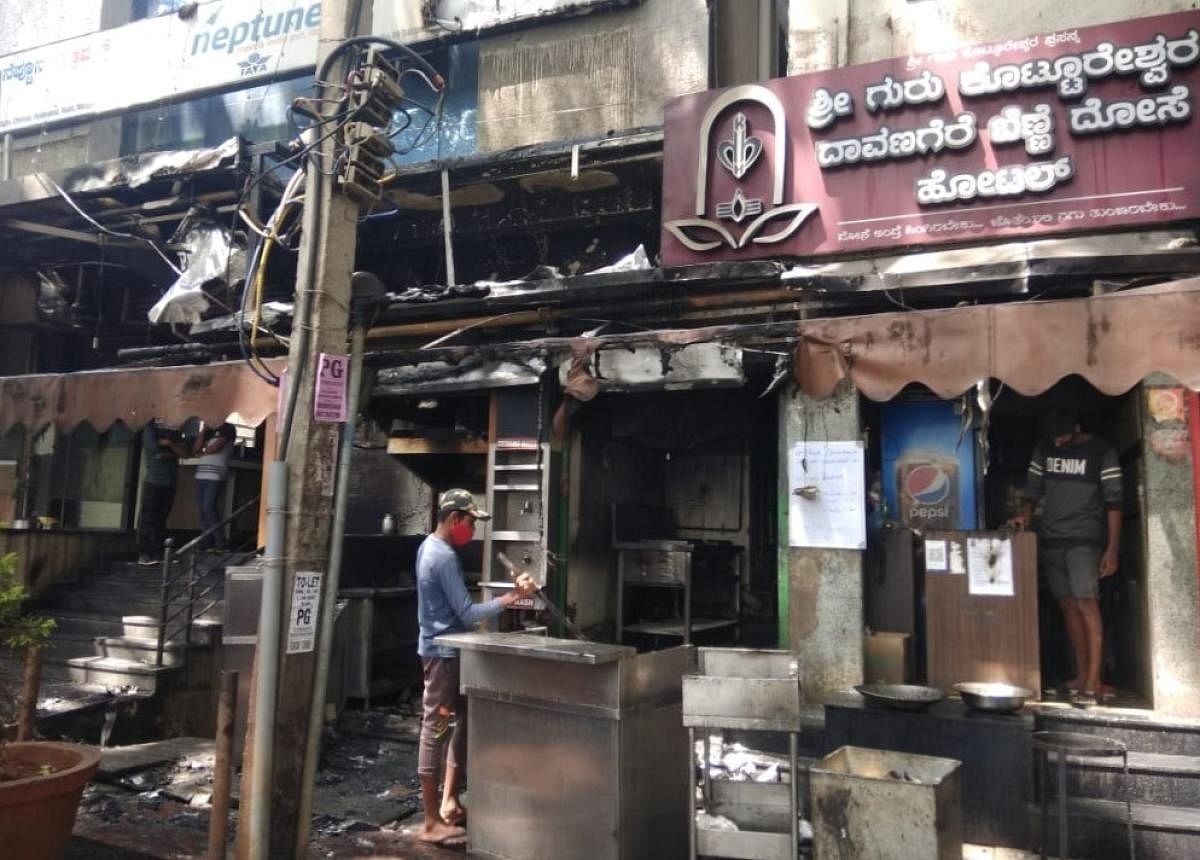 The eatery that was gutted at Nettakallappa Circle in Basavanagudi on Monday.