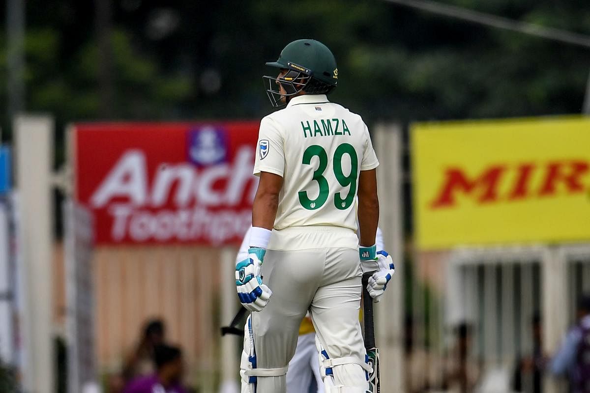 South Africa's Zubayr Hamza walks back to the pavilion after being dimissed during the third day of the third and final test match between India and South Africa at Jharkhand State Cricket Association (JSCA) in Ranchi on October 21, 2019. (AFP)