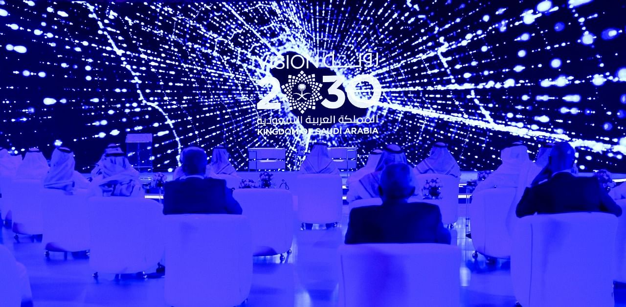 Guests attend the Global AI 2020 (Artificial Intelligence) Summit in the Saudi capital Riyadh. Credit: AFP