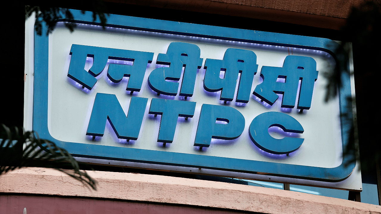 A signboard of NTPC is seen outside its office in Mumbai. Credits: Reuters Photo