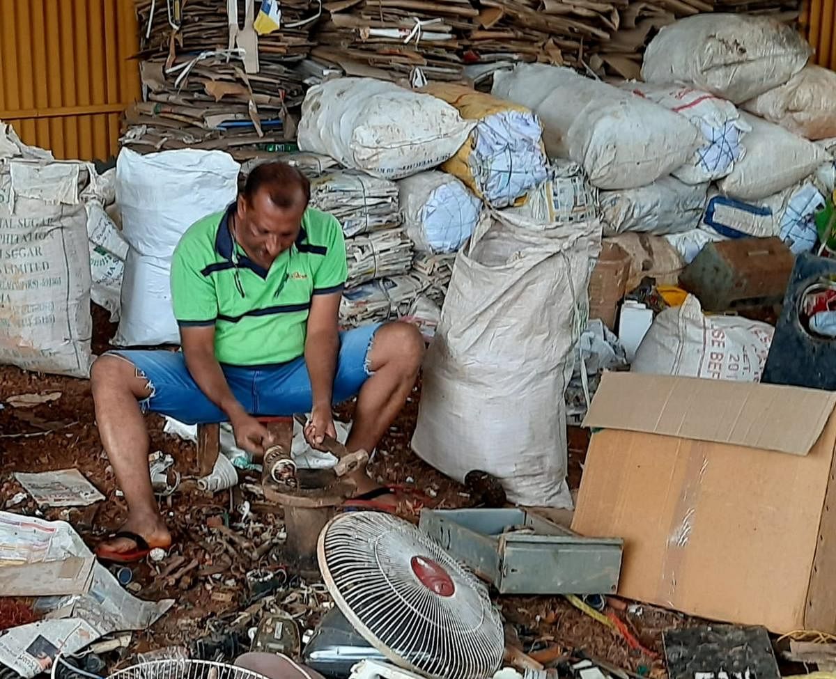 Yakub Khader Gulvadi at his scrap shop.