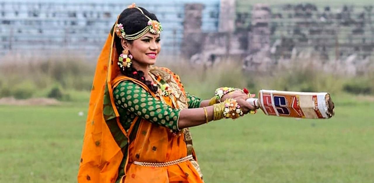 Sanjida, in wedding finery, plays down social media posts. Credit: AFP
