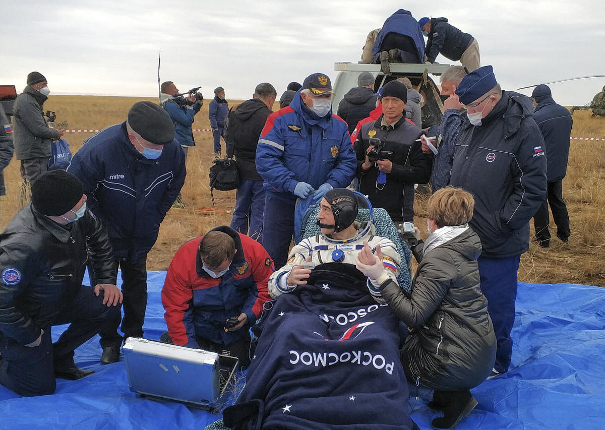 The Soyuz MS-16 capsule carrying NASA astronaut Chris Cassidy, and Roscosmos' Ivanishin and Ivan Vagner landed on the steppes of Kazakhstan southeast of the town of Dzhezkazgan. Credit: AP