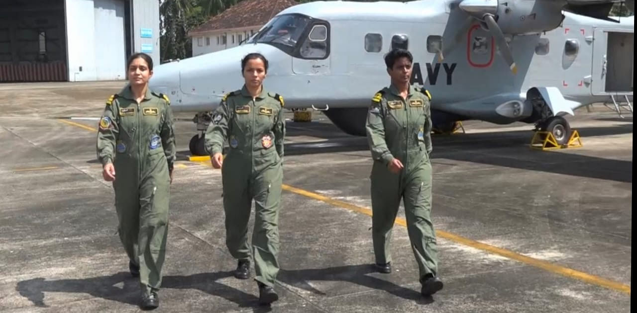 Lieutenant Divya Sharma, who hails from Malviya Nagar in New Delhi; Lt Shubhangi Swaroop from Tilhar, Uttar Pradesh; and Lt Shivangi from Muzaffarpur, Bihar. Credit: Indian Navy