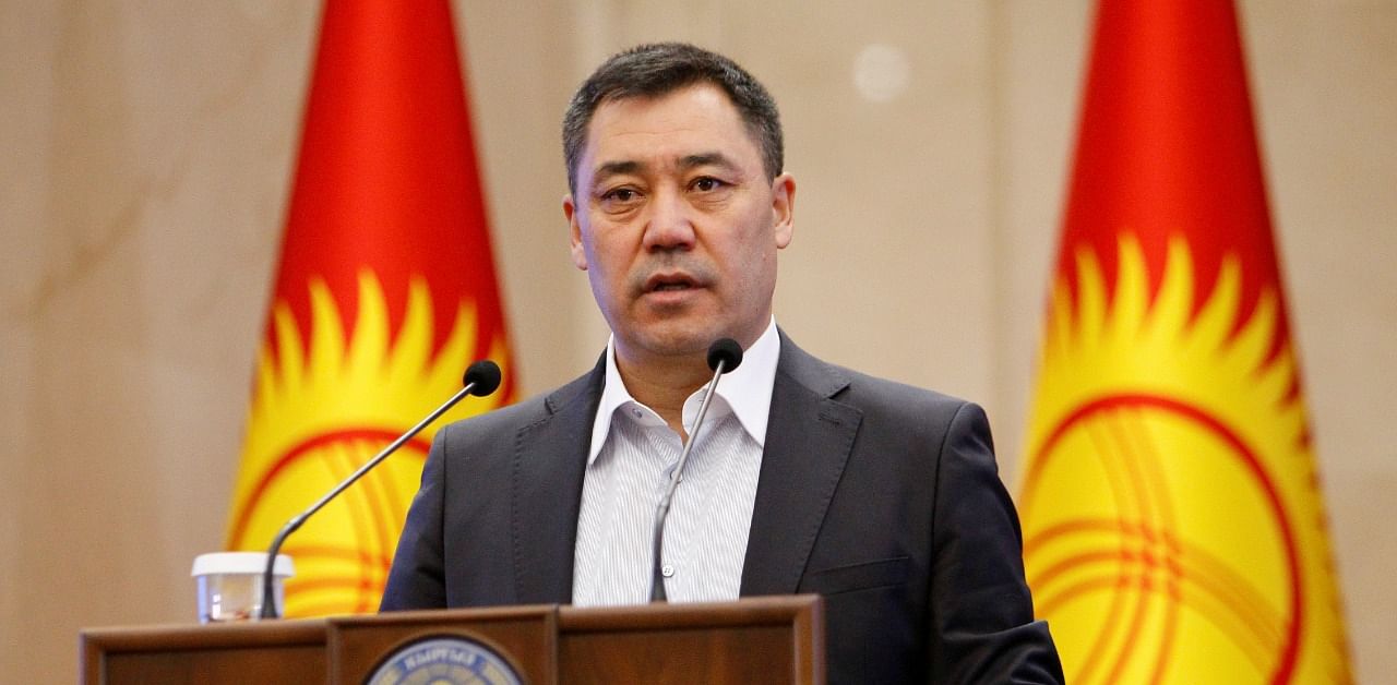 Kyrgyzstan's Prime Minister Sadyr Japarov delivers a speech during an extraordinary session of parliament in Bishkek, Kyrgyzstan. Credit: Reuters Photo
