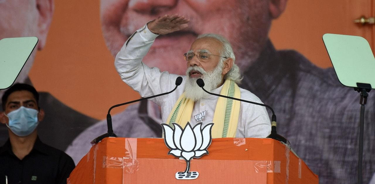 Prime Minister Narendra Modi addresses a gathering during an election rally. Credit: Reuters Photo