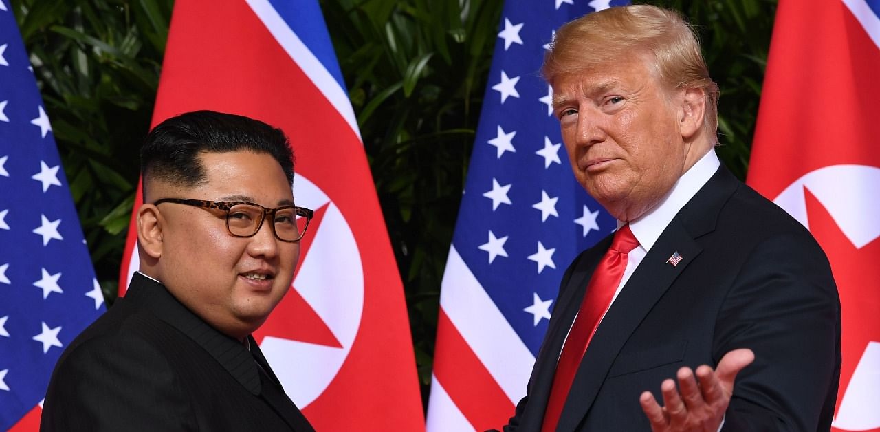 US President Donald Trump gestures as he meets with North Korea's leader Kim Jong Un. Credit: AFP Photo