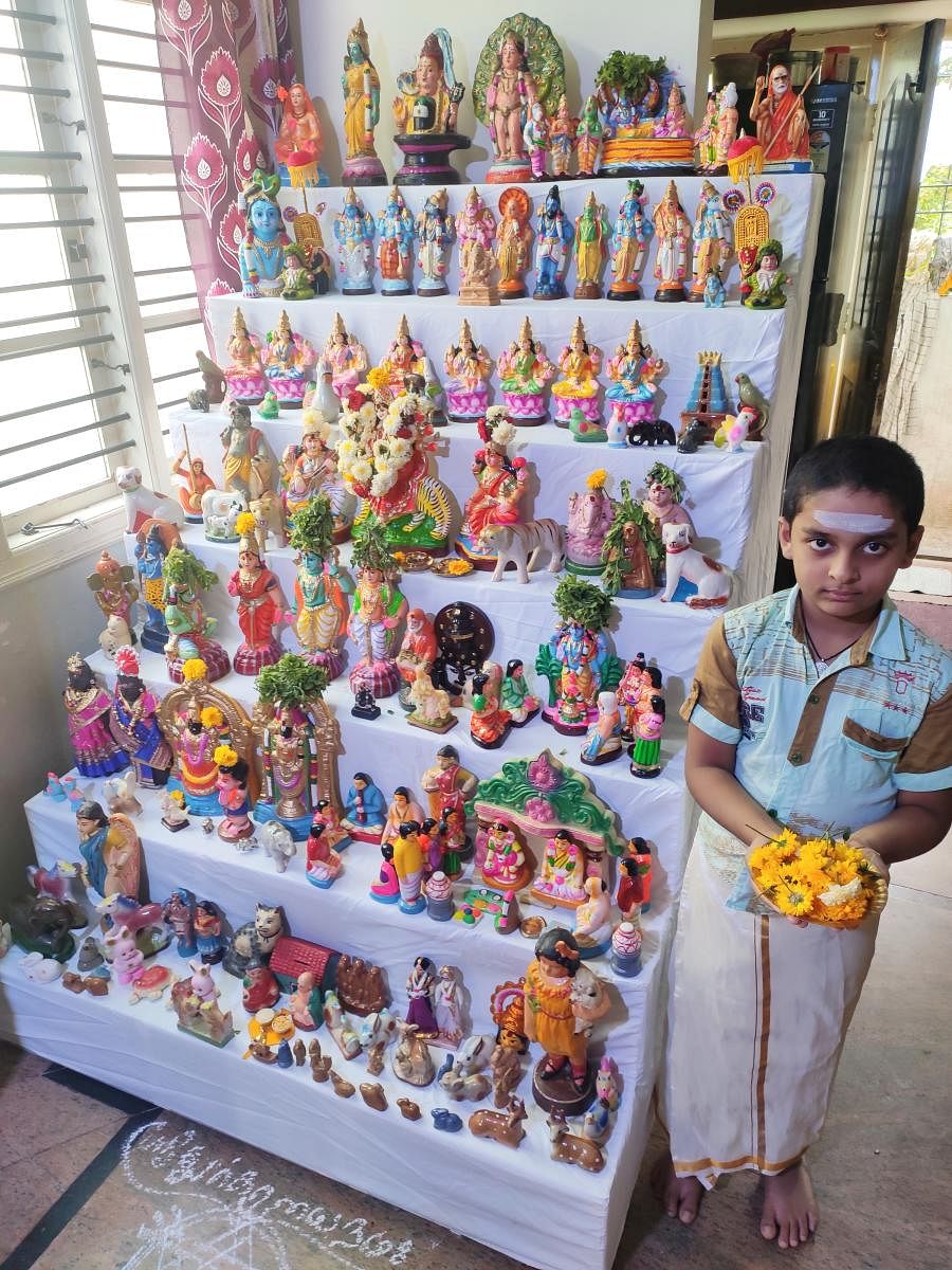 The dolls on the first step are over a hundred years old and are now being taken care of by Parameswaran's son Avaneesh.