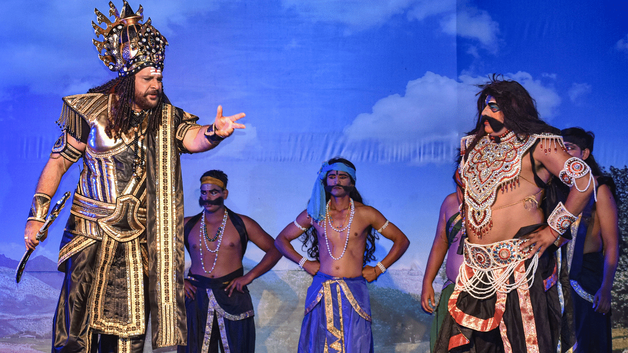 Artists perform Ramlila during Navratri festival, in Ayodhya. Credits: PTI Photo