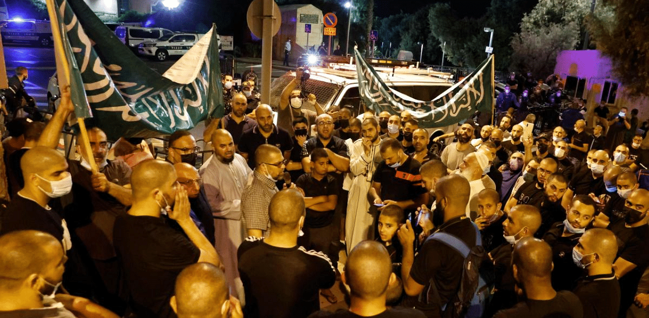 Arab-Israeli protesters gather outside the residence of the French Ambassador to Israel, in Tel Aviv on October 24, 2020, in response to comments by French President Emmanuel Macron defending cartoons of the Prophet Mohammed. Credit: AFP Photo