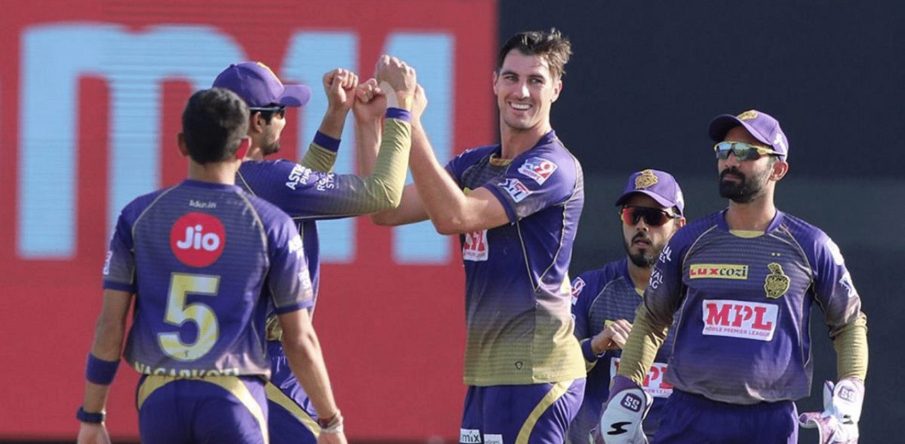 The right-arm pacer struck with his very first delivery and went on to claim 3-17 as Kolkata thumped second placed Delhi Capitals by 59 runs to remain on course for a playoff slot. Credit: PTI photo