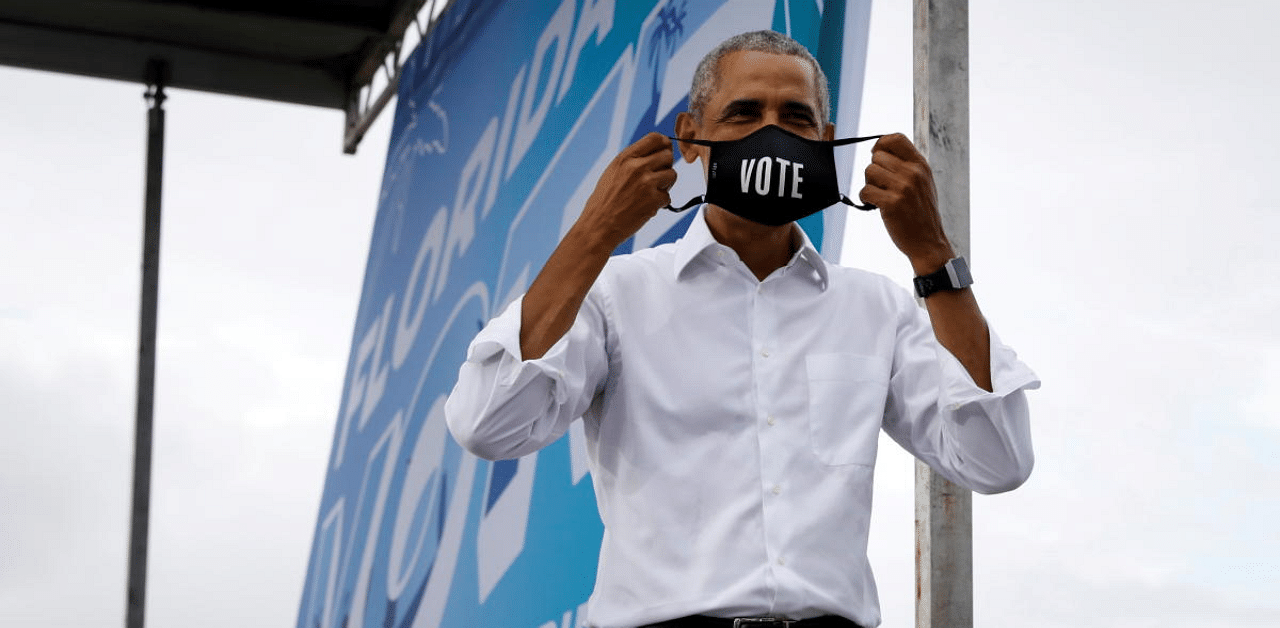 Former US President Barack Obama campaigns for Joe Biden in Miami. Credit: Reuters Photo