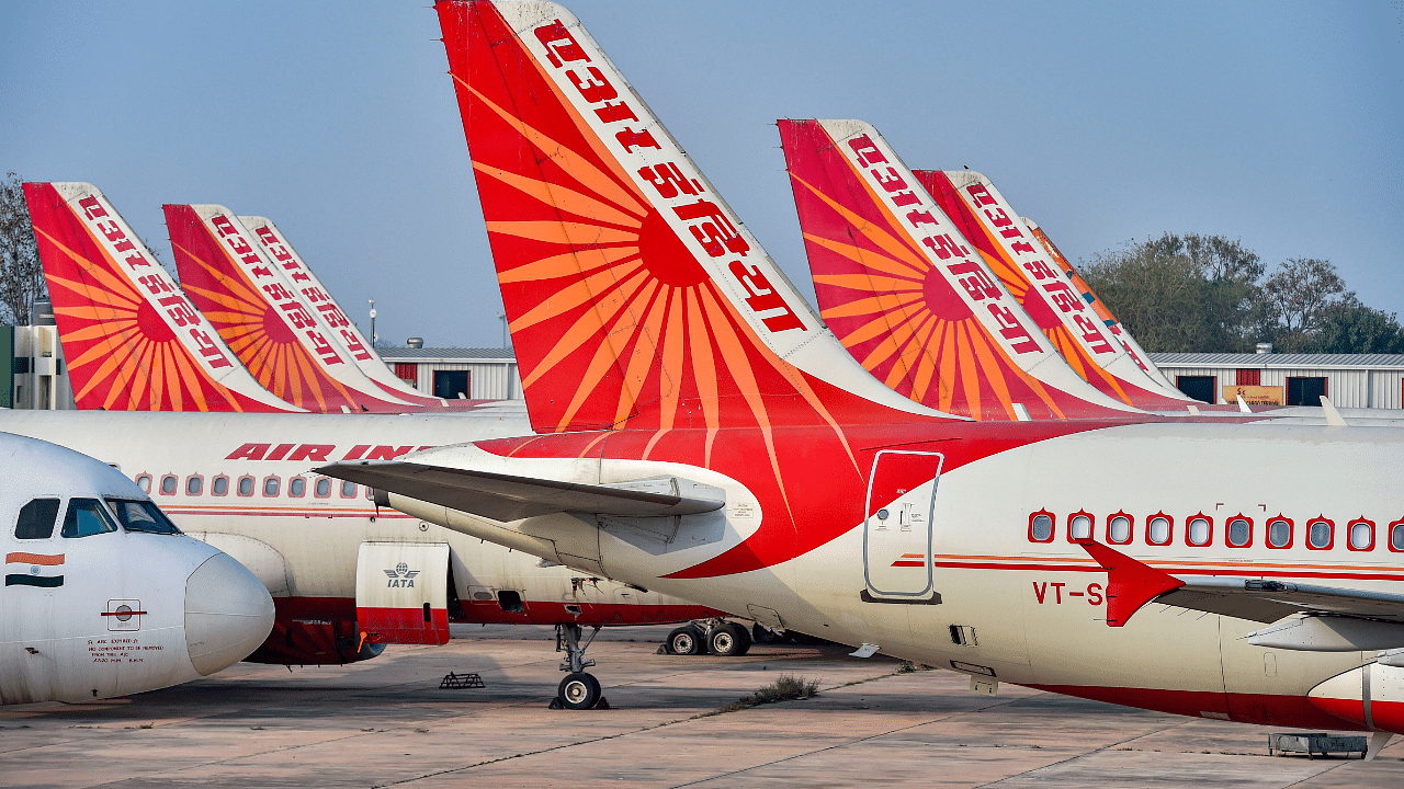 Air India planes parked at the IGI Airport in New Delhi. Credits: PTI Photo