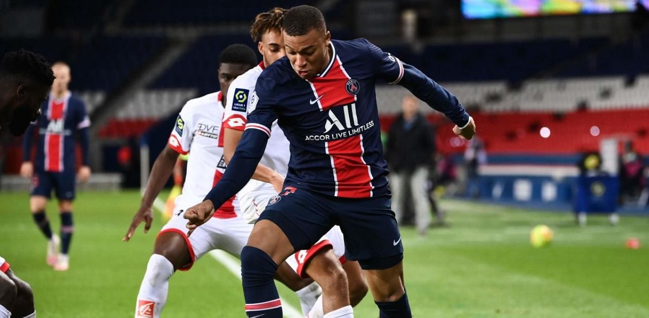 Paris Saint-Germain's French forward Kylian Mbappe control the ball during the French L1 football match. Credit: AFP Photo