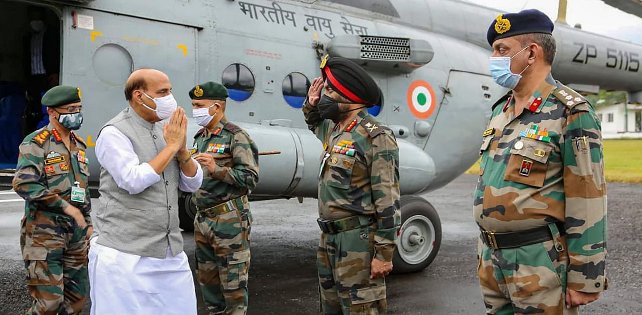 Union Defence Minister Rajnath Singh arrives at Sukna Military Camp in Darjeeling District. Credit: PTI