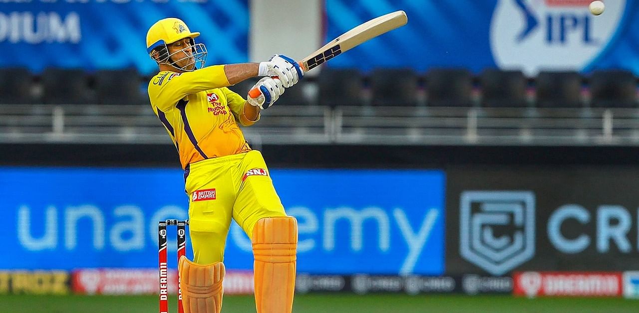 MS Dhoni captain of Chennai Superkings plays a shot during the Indian Premier League (IPL) match. Credit: PTI